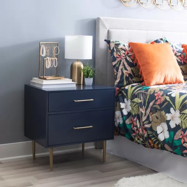 Nightstands-Kirkland's Home 2-Drawer Nightstand With Gold Hardware Blue