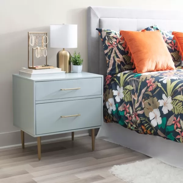 Nightstands-Kirkland's Home 2-Drawer Nightstand With Gold Hardware Gray