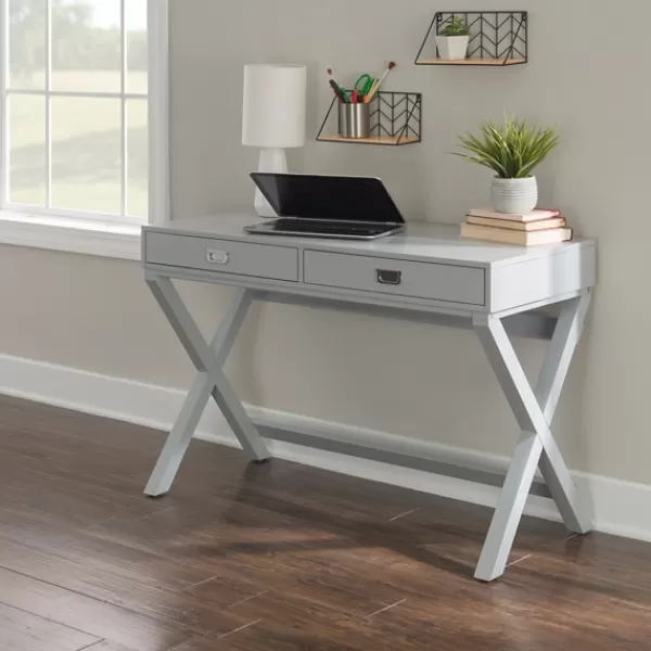 Office Furniture-Kirkland's Home 2-Drawer X-Frame Desk Gray