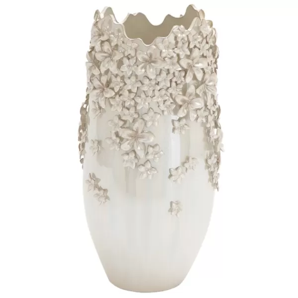 Vases-Kirkland's Home 3D Floral Cream Ceramic Vase White