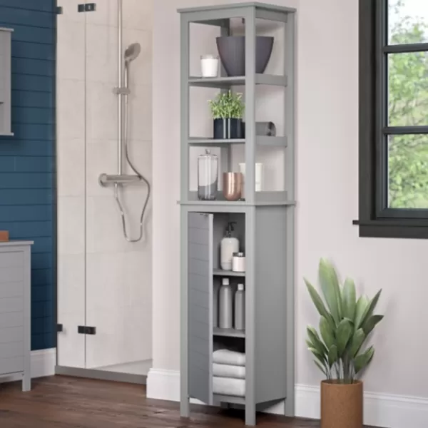 Bathroom Furniture-Kirkland's Home 3-Tier Linen Cabinet Gray