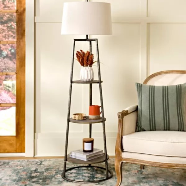 Floor Lamps-Kirkland's Home 3-Tier Shelf Floor Lamp White