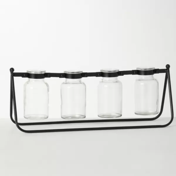 Vases-Kirkland's Home 4-Bottle Runner Vase Black