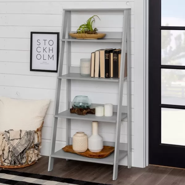 Office Furniture-Kirkland's Home 4-Tier Ladder Bookshelf Gray