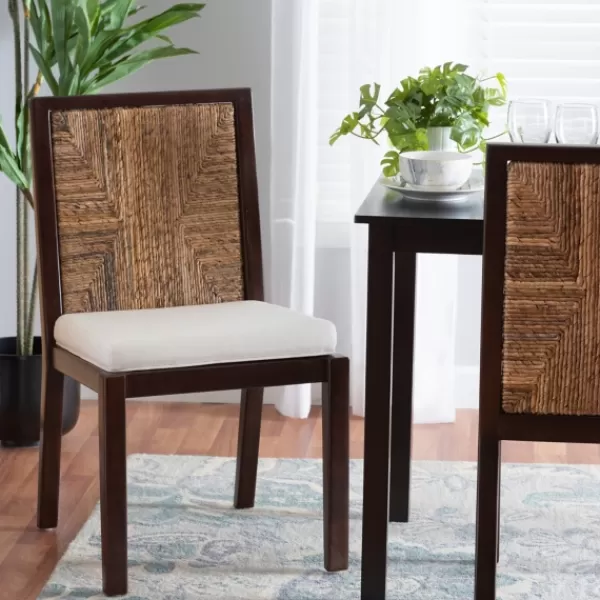 Dining Chairs-Kirkland's Home Abaca And Mahogany Armless Dining Chair Brown/Tan/Ivory