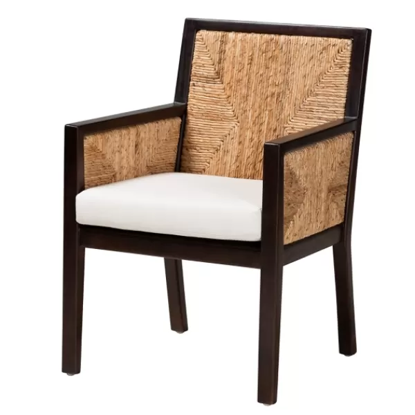 Dining Chairs-Kirkland's Home Abaca And Mahogany Dining Chair With Arms Brown/Tan/Ivory