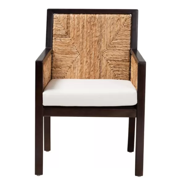 Dining Chairs-Kirkland's Home Abaca And Mahogany Dining Chair With Arms Brown/Tan/Ivory