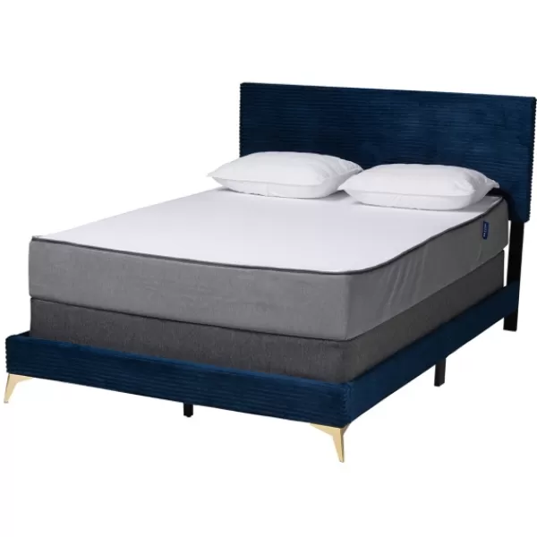 Beds & Headboards-Kirkland's Home Abba Velvet Ribbed Queen Bed Frame Blue