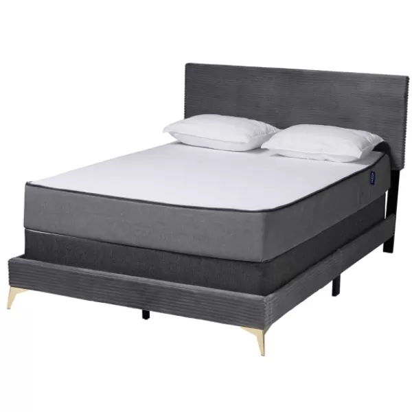 Beds & Headboards-Kirkland's Home Abba Velvet Ribbed Queen Bed Frame Gray