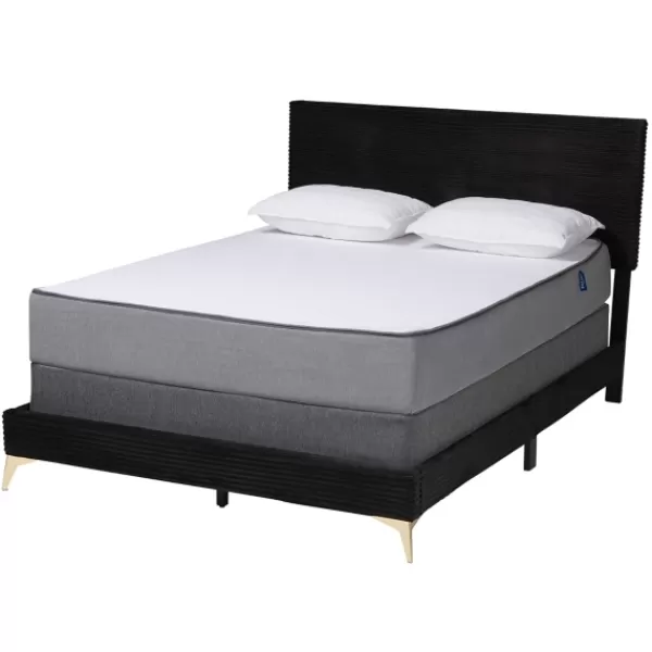 Beds & Headboards-Kirkland's Home Abba Velvet Ribbed Queen Bed Frame Black