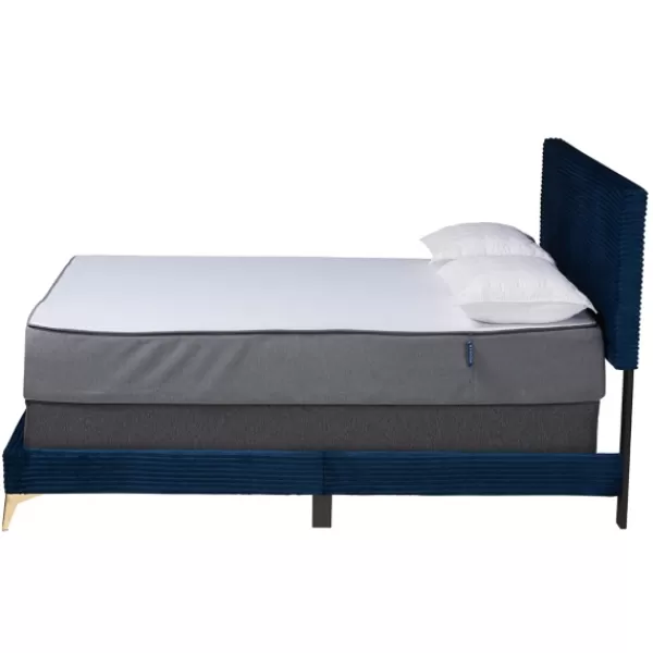 Beds & Headboards-Kirkland's Home Abba Velvet Ribbed Queen Bed Frame Blue