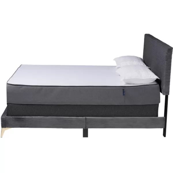 Beds & Headboards-Kirkland's Home Abba Velvet Ribbed Queen Bed Frame Gray