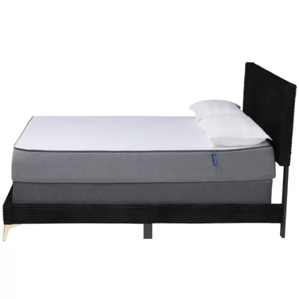 Beds & Headboards-Kirkland's Home Abba Velvet Ribbed Queen Bed Frame Black