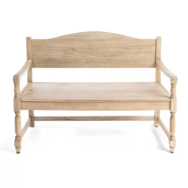 Benches & Ottomans-Kirkland's Home Abby Whitewashed Wood Bench Brown