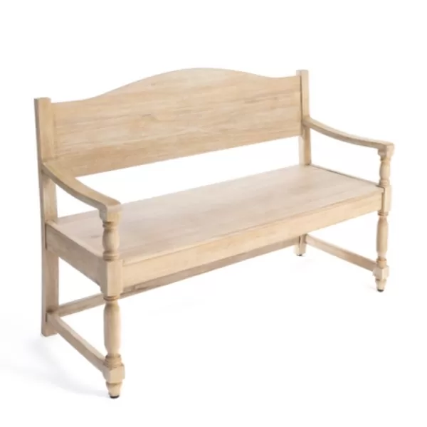 Benches & Ottomans-Kirkland's Home Abby Whitewashed Wood Bench Brown