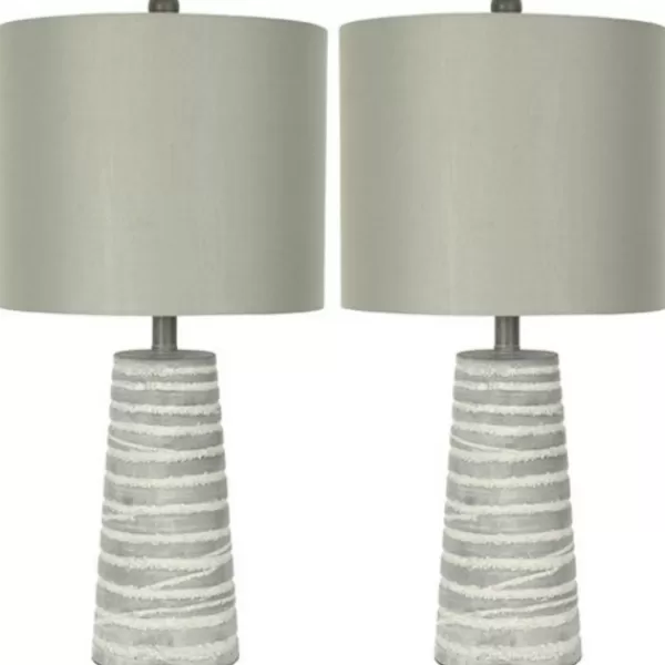 Table Lamps-Kirkland's Home Abstract Gray Ribbed Stripes Table Lamps, Set Of 2 White