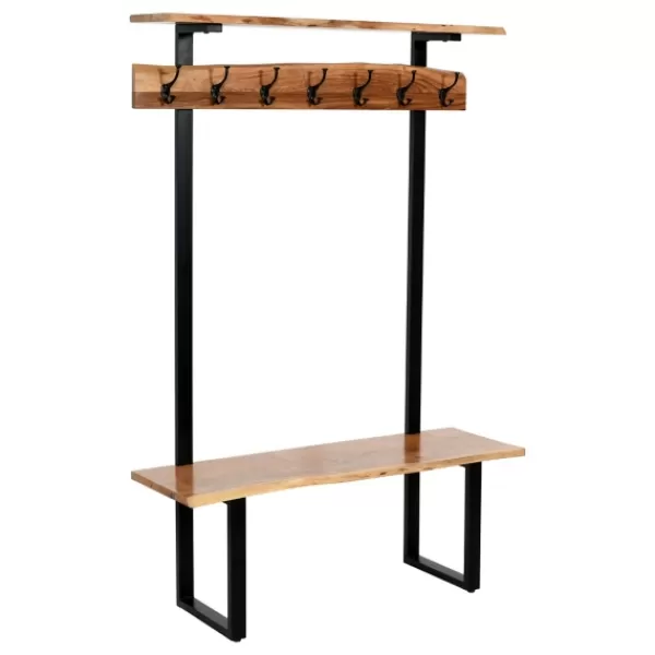 Entryway Furniture-Kirkland's Home Acacia Wood Modern Storage Hooks Hall Tree