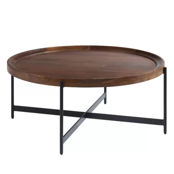 Coffee Tables-Kirkland's Home Acacia Wood Round Tray Top Coffee Table Brown