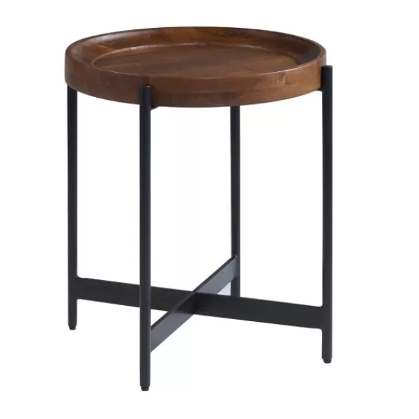 Accent & End Tables-Kirkland's Home Acacia Wood Round Tray Top Side Table Brown