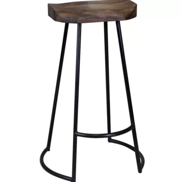 Bar Stools & Counter Height Stools-Kirkland's Home Acacia Wood Seat Wrought Iron Base Bar Stool Brown