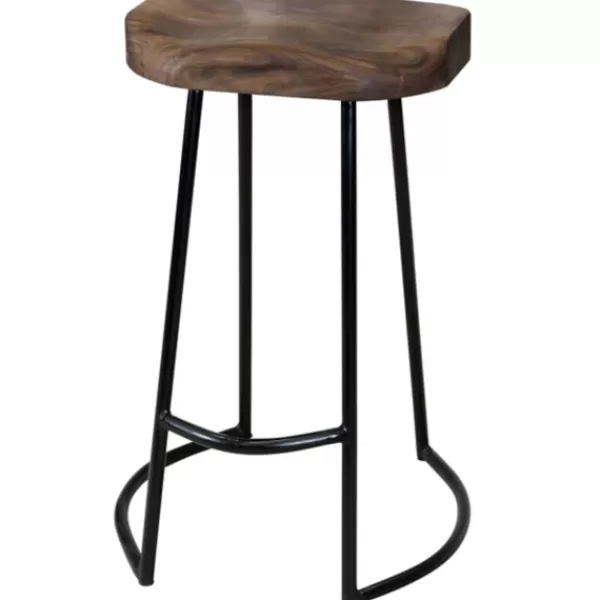 Bar Stools & Counter Height Stools-Kirkland's Home Acacia Wood Seat Wrought Iron Base Counter Stool Brown