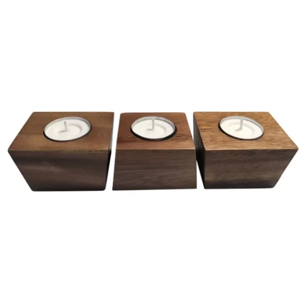 Candle Holders-Kirkland's Home Acacia Wood Tealight Holders, Set Of 3 Brown