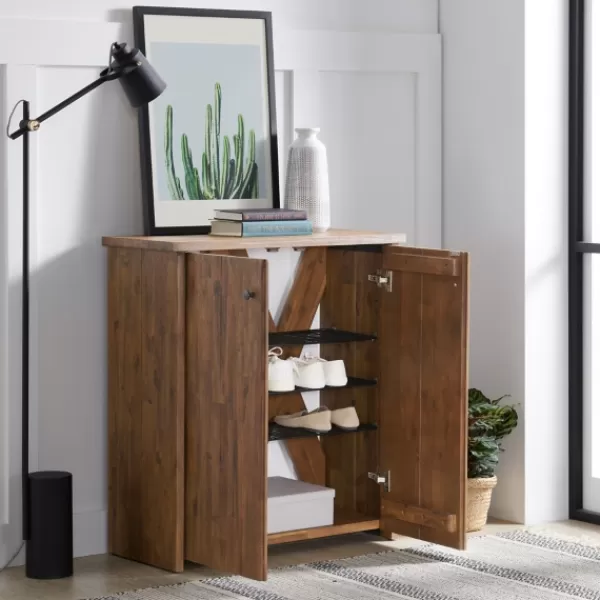 Entryway Furniture-Kirkland's Home Acacia Wood X Back Storage Shoe Cubbie Black/Brown