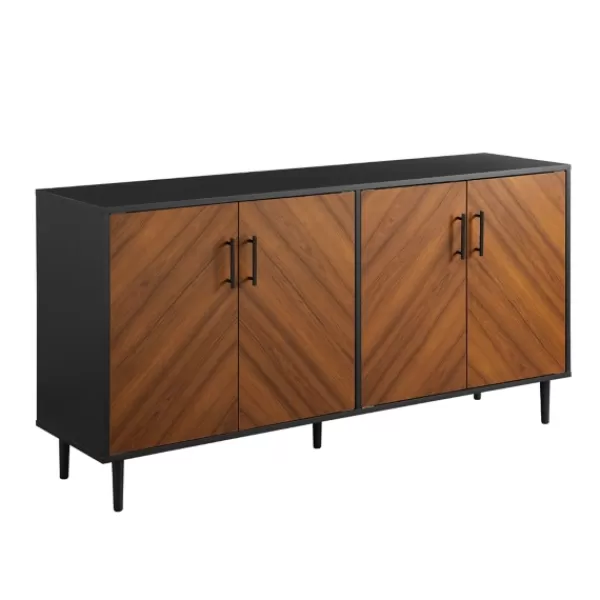 Tv Stands & Media Consoles-Kirkland's Home Acorn And Black Chevron Door Tv Stand Brown