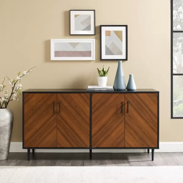 Tv Stands & Media Consoles-Kirkland's Home Acorn And Black Chevron Door Tv Stand Brown
