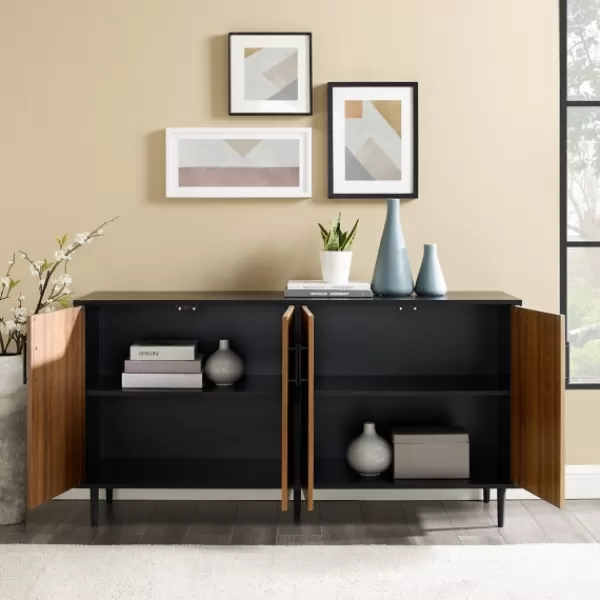 Tv Stands & Media Consoles-Kirkland's Home Acorn And Black Chevron Door Tv Stand Brown