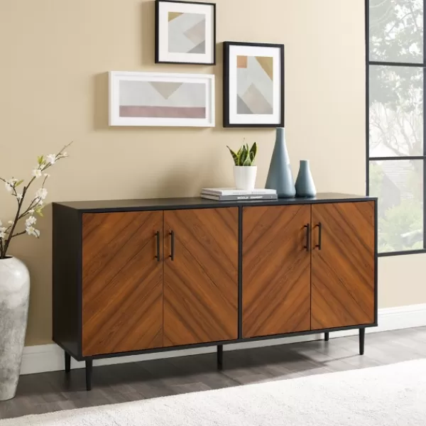 Tv Stands & Media Consoles-Kirkland's Home Acorn And Black Chevron Door Tv Stand Brown
