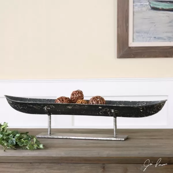 Decorative Bowls & Jars-Kirkland's Home Aged Black Distressed Canoe Bowl Black/Silver