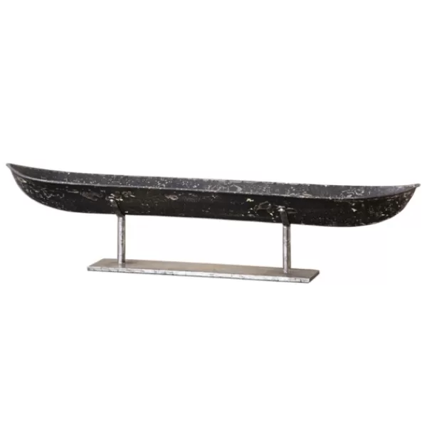 Decorative Bowls & Jars-Kirkland's Home Aged Black Distressed Canoe Bowl Black/Silver