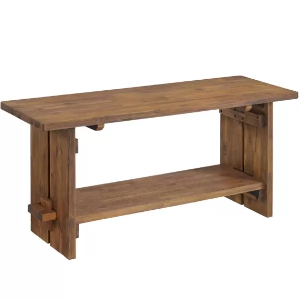 Benches & Ottomans-Kirkland's Home Aged Brown Acacia Wood Board Bench