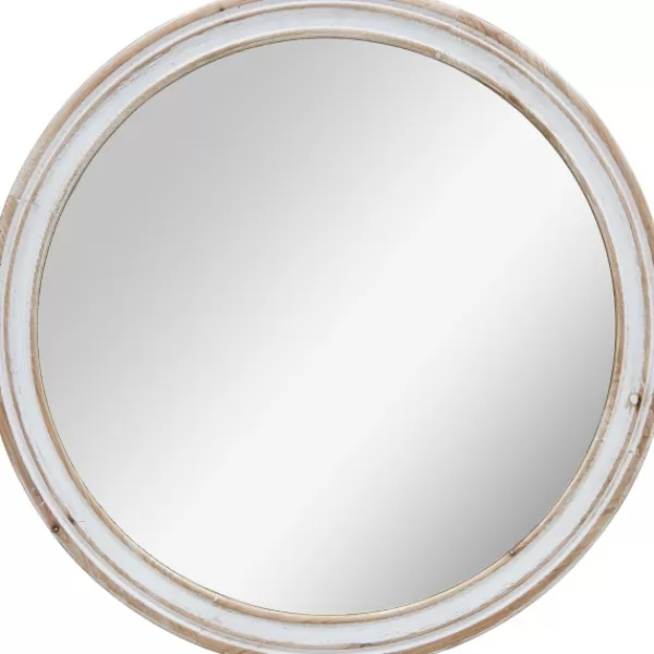 Decorative Mirrors-Kirkland's Home Aged Wood Round Mirror White