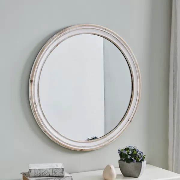 Decorative Mirrors-Kirkland's Home Aged Wood Round Mirror White