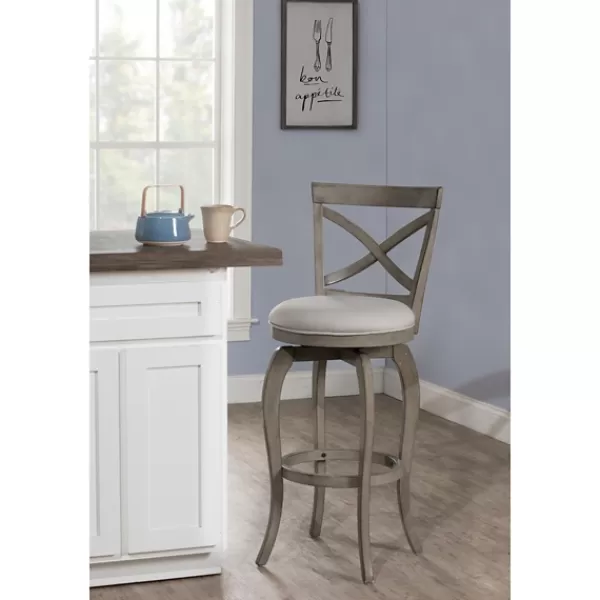 Bar Stools & Counter Height Stools-Kirkland's Home Aged X Back Counter Swivel Stool Gray