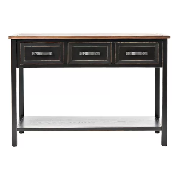 Console Tables-Kirkland's Home Ainsly Distressed Oak Top Console Table Black