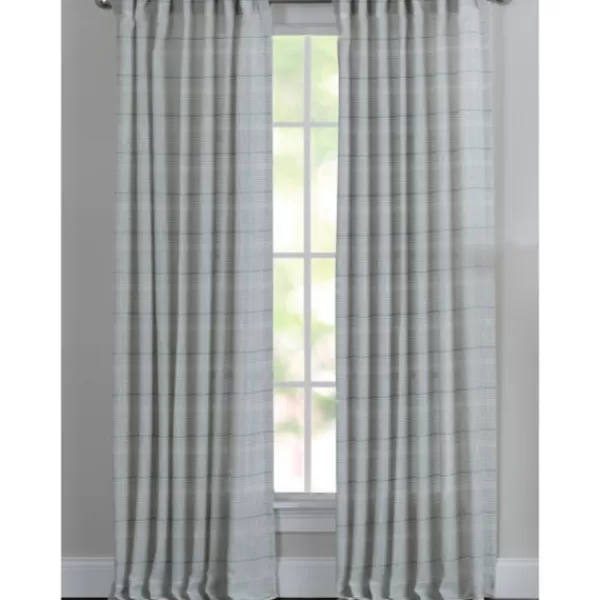 Curtains & Drapes-Kirkland's Home Aloe Plaid Pleated Single Curtain Panel, 84 In. Green