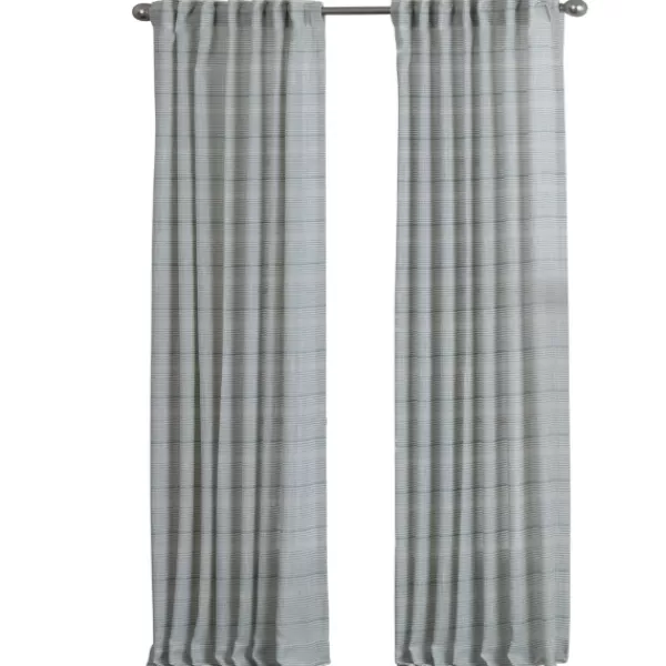 Curtains & Drapes-Kirkland's Home Aloe Plaid Pleated Single Curtain Panel, 84 In. Green