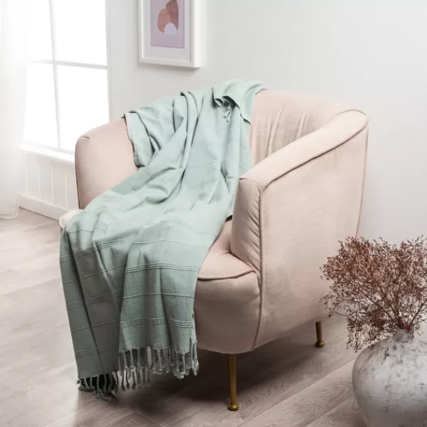 Blankets & Throws-Kirkland's Home Aloe Woven Stripes Cotton Throw Blue