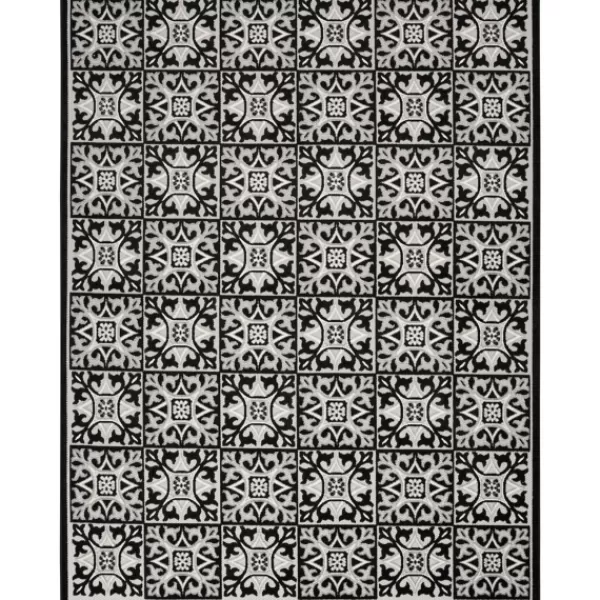 Outdoor Rugs-Kirkland's Home Aloha Black Geometric Indoor/Outdoor Area Rug, 5X7 Black/Gray