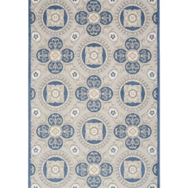 Outdoor Rugs-Kirkland's Home Aloha Blue Medallion Indoor/Outdoor Area Rug, 5X7 Blue/Gray