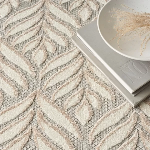 Outdoor Rugs-Kirkland's Home Aloha Ivory Botanical Indoor/Outdoor Area Rug, 3X5 Ivory/Gray
