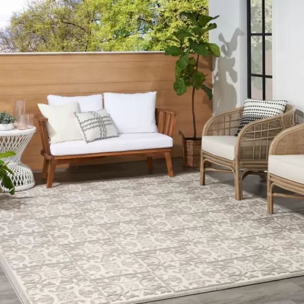 Outdoor Rugs-Kirkland's Home Aloha Ivory Geometric Indoor/Outdoor Area Rug, 6X9 Ivory/Gray