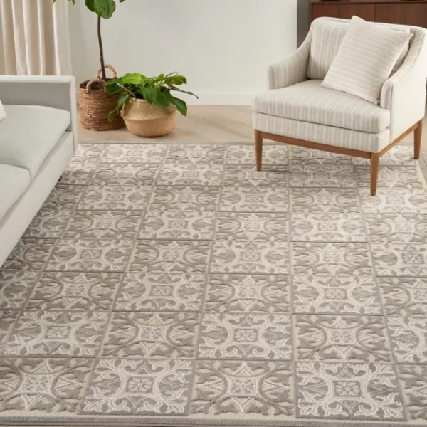 Outdoor Rugs-Kirkland's Home Aloha Ivory Geometric Indoor/Outdoor Area Rug, 6X9 Ivory/Gray