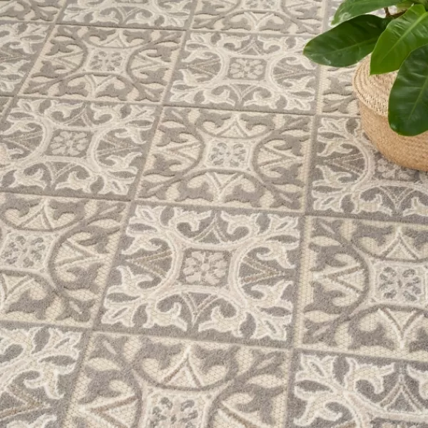 Outdoor Rugs-Kirkland's Home Aloha Ivory Geometric Indoor/Outdoor Area Rug, 6X9 Ivory/Gray