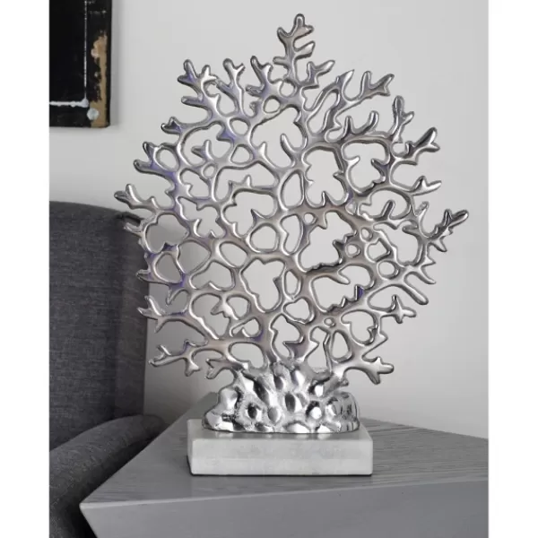 Statues & Figurines-Kirkland's Home Aluminum And Marble Coral Statuary Silver