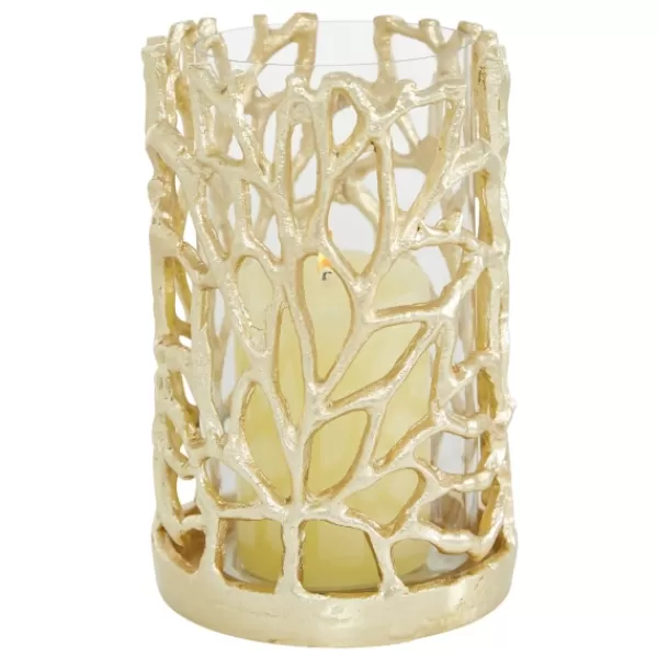 Candle Holders-Kirkland's Home Aluminum Coral Hurricane, 8 In. Gold