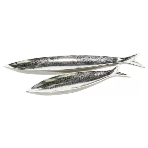 Decorative Trays-Kirkland's Home Aluminum Metallic Fish Trays, Set Of 2 Silver